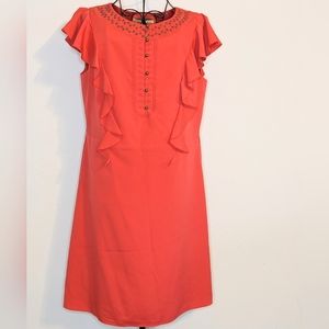 Gianni Bini Studded Neckline Red Orange Flutter Sleeve Dress Size 8